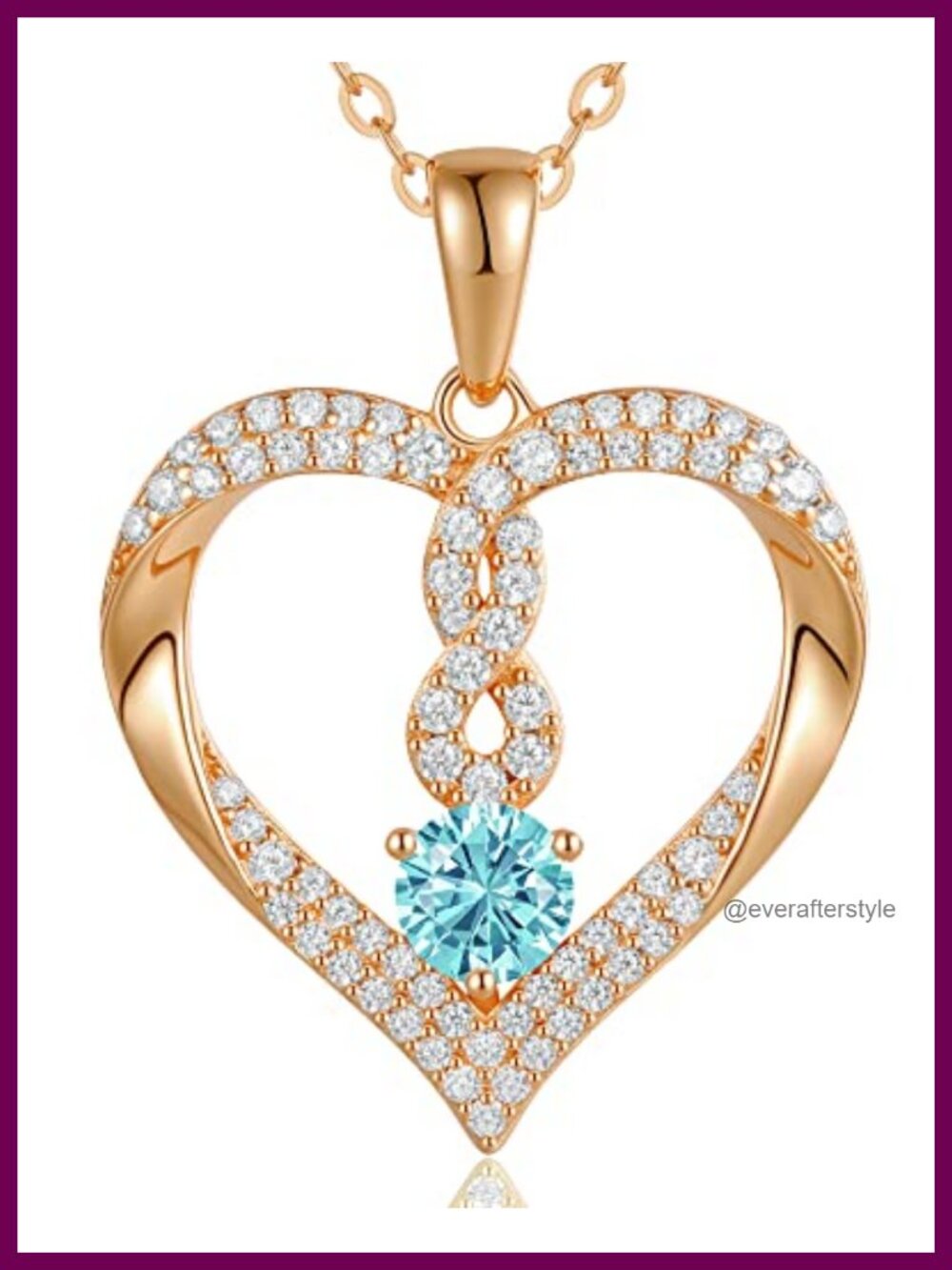 925 Sterling Silver Infinity Heart Birthstone Necklace Women Rose Gold
